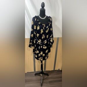 Elegant Black and Gold Floral Midi Dress